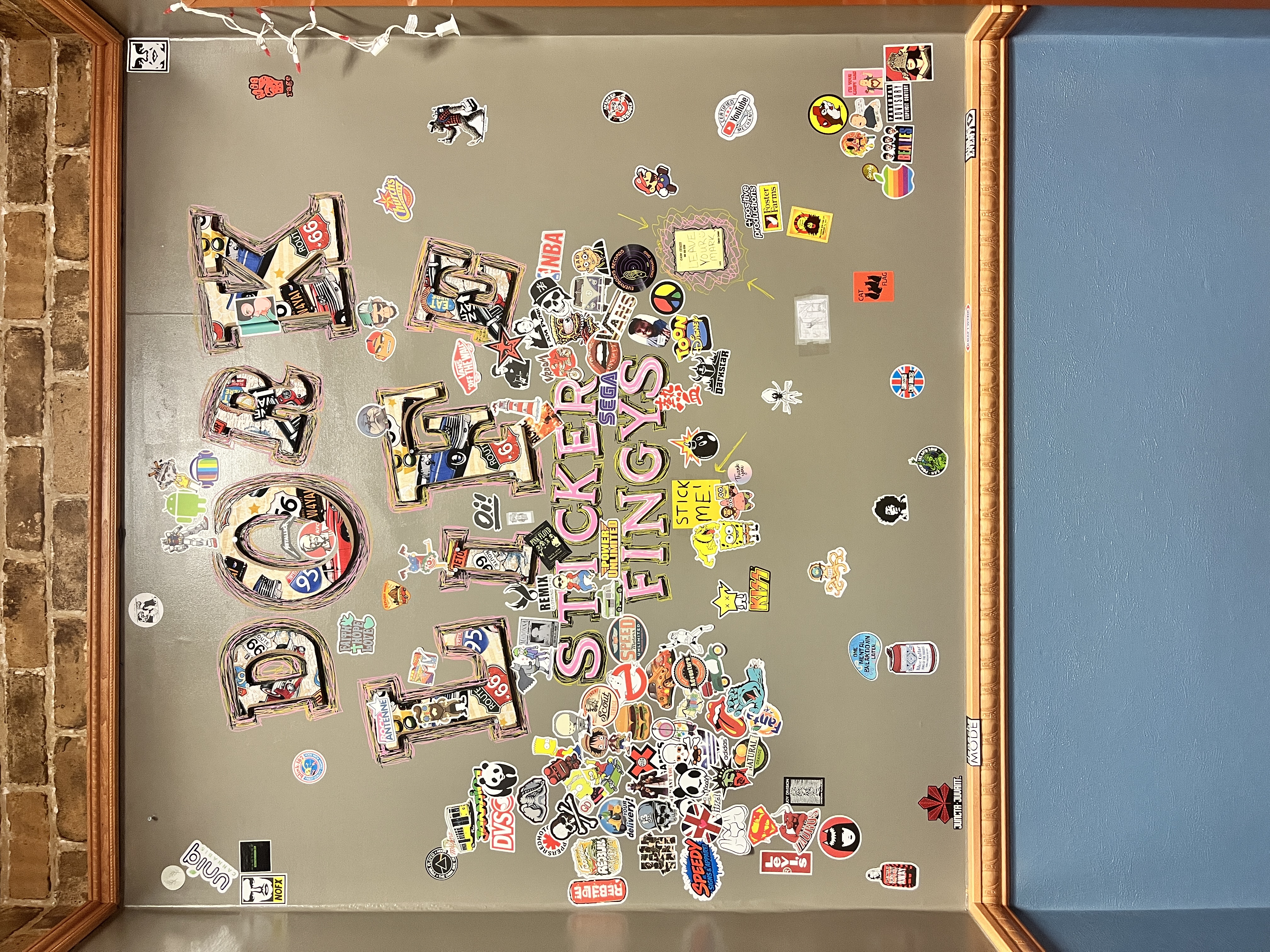 The Sticker Wall at Dorky's BBQ